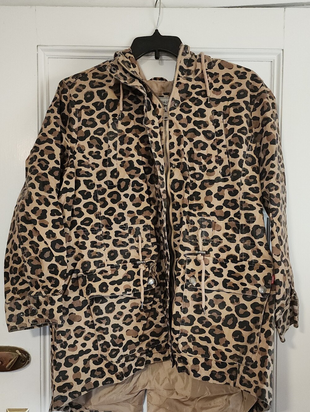 Levi's Women's Cotton Hooded Anorak Utility Jacket Leopard Print Cargo Parka